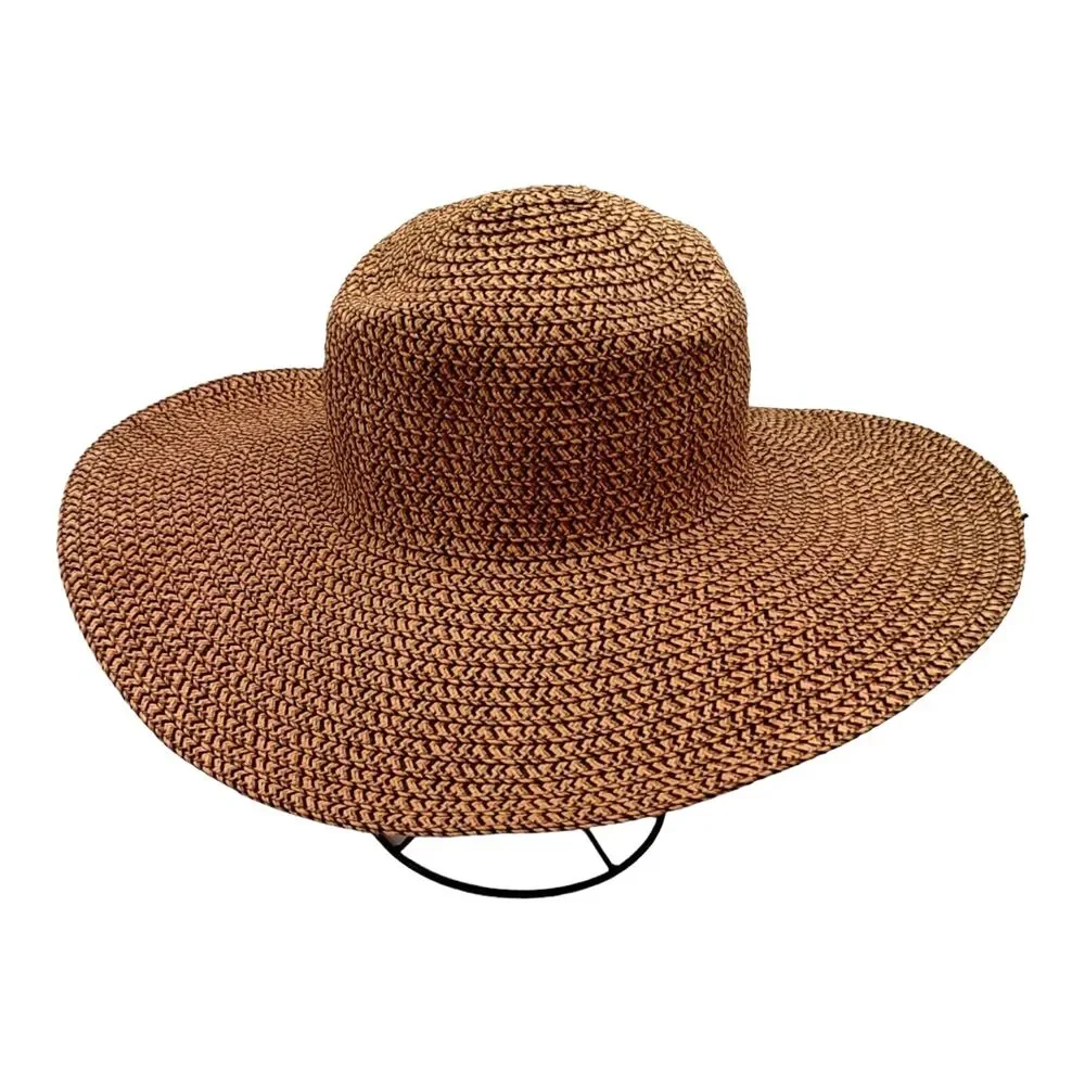 Four Buttons Spring Summer Floppy Woven Wide Brim Garden Sun Hat Beach Vacation